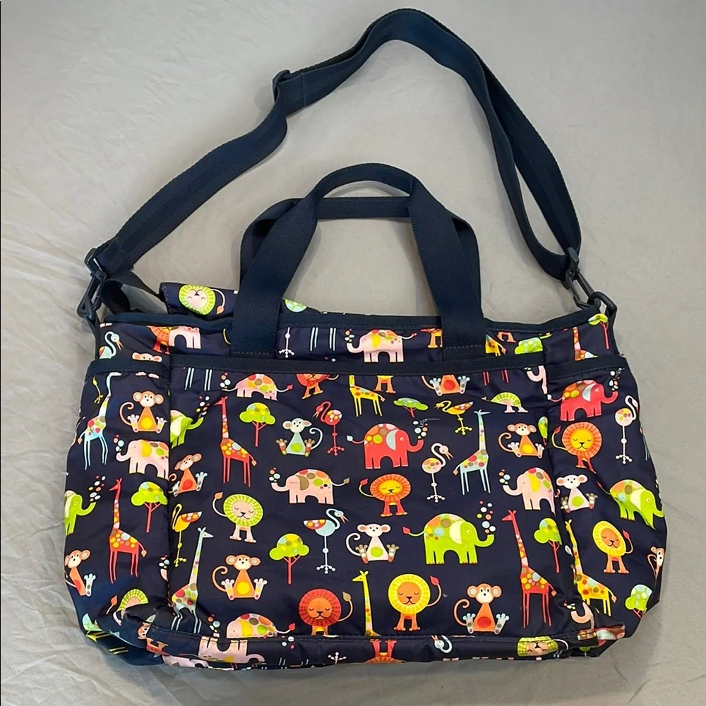 LeSportsac Ryan Diaper Bag Colorful Zoo Cute Animal Tote Baby Changing Pad Navy